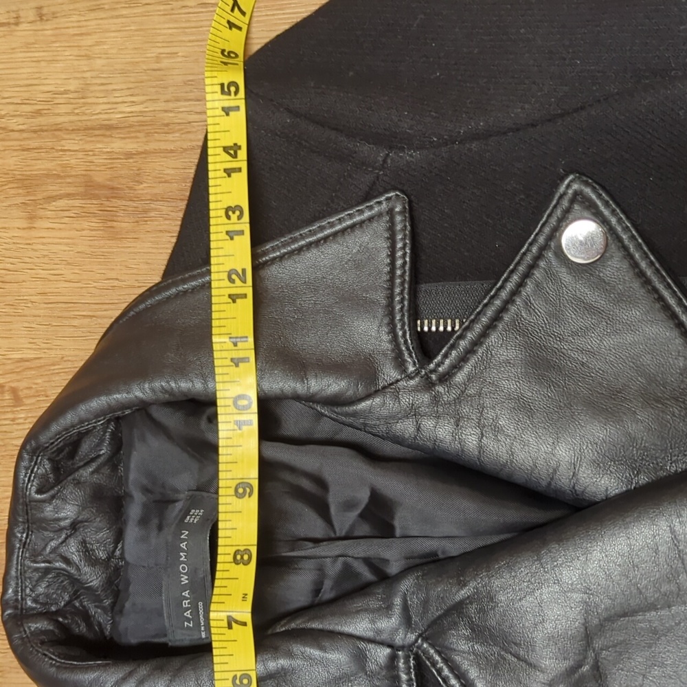 Zara Wool Blend Moto Lamb Leather Collar Coat Size XS - Picture 6 of 10